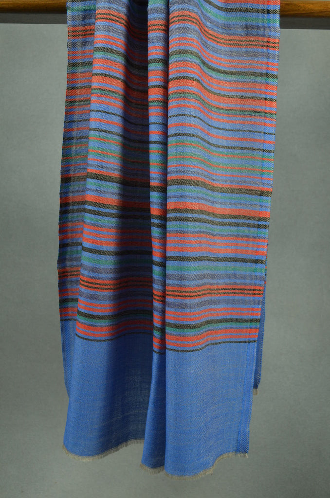 Blue Base Multicolor Stripe Merino Wool Scarf