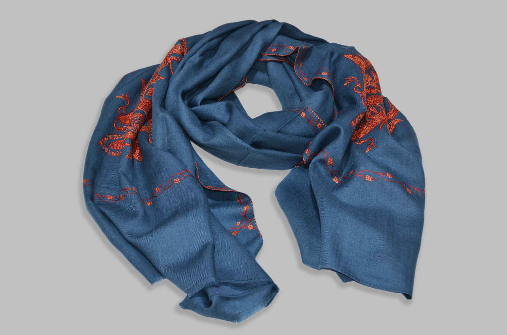 Prussian Merino Sozni Border Hand Embroidery Scarf