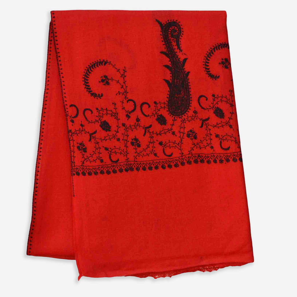 Red Kashmiri merino woolen sozni big border Hand embroidery scarf
