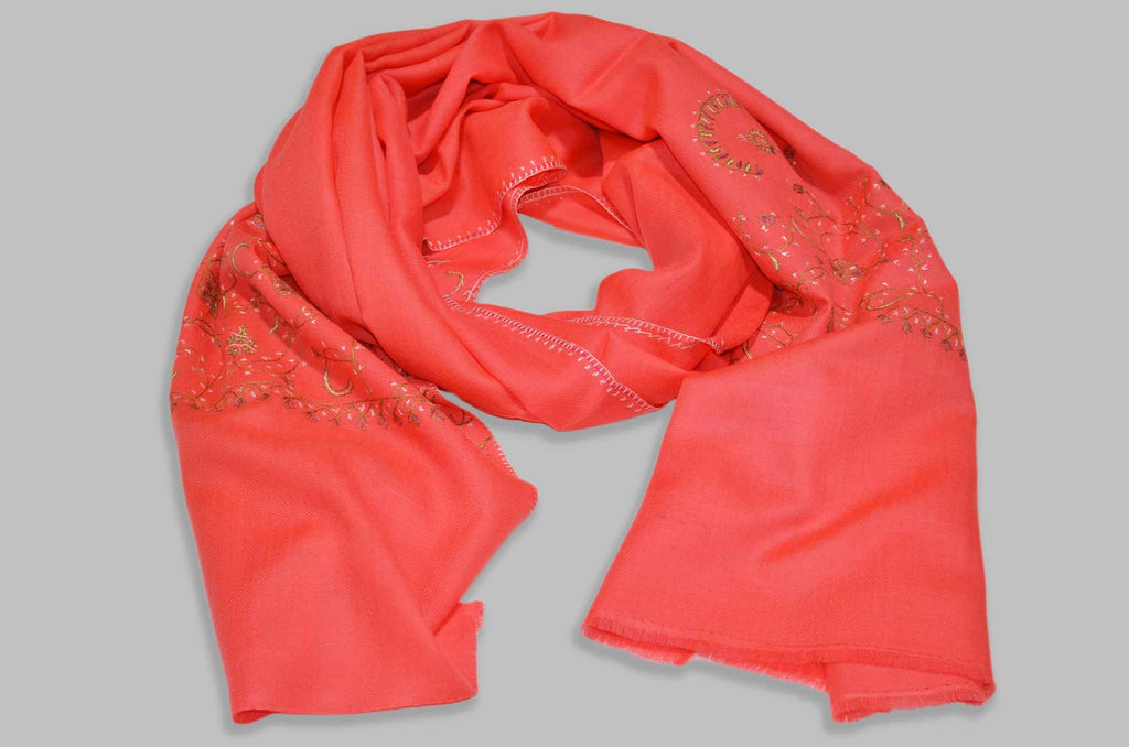 Fuchsia Merino Sozni Border Hand Embroidery Scarf