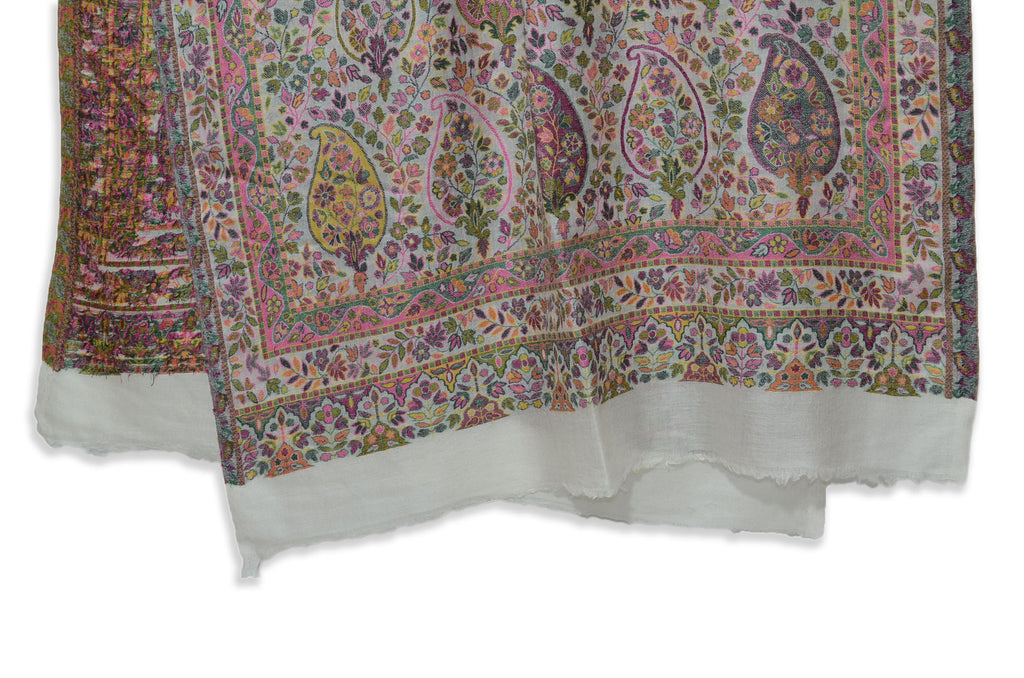 ivory kani jacquard jamawar wool scarf