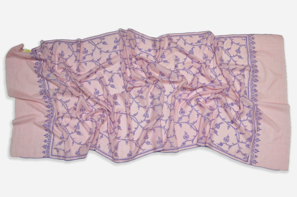 Beautiful Baby Pink Cashmere Scarf with Amazing Needle Work