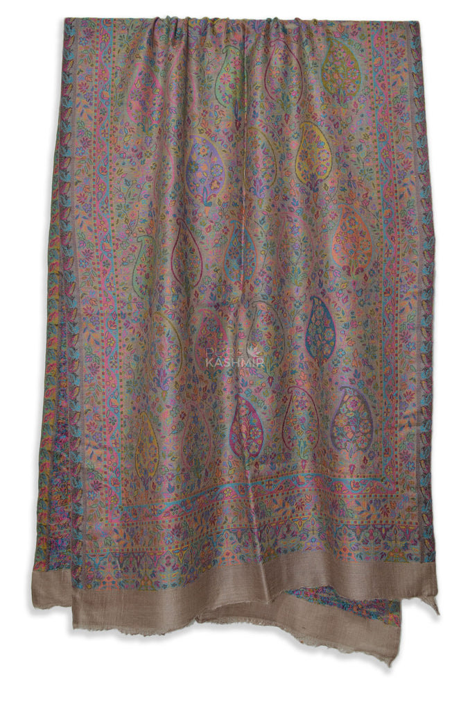 natural kani jacquard jamawar wool scarf