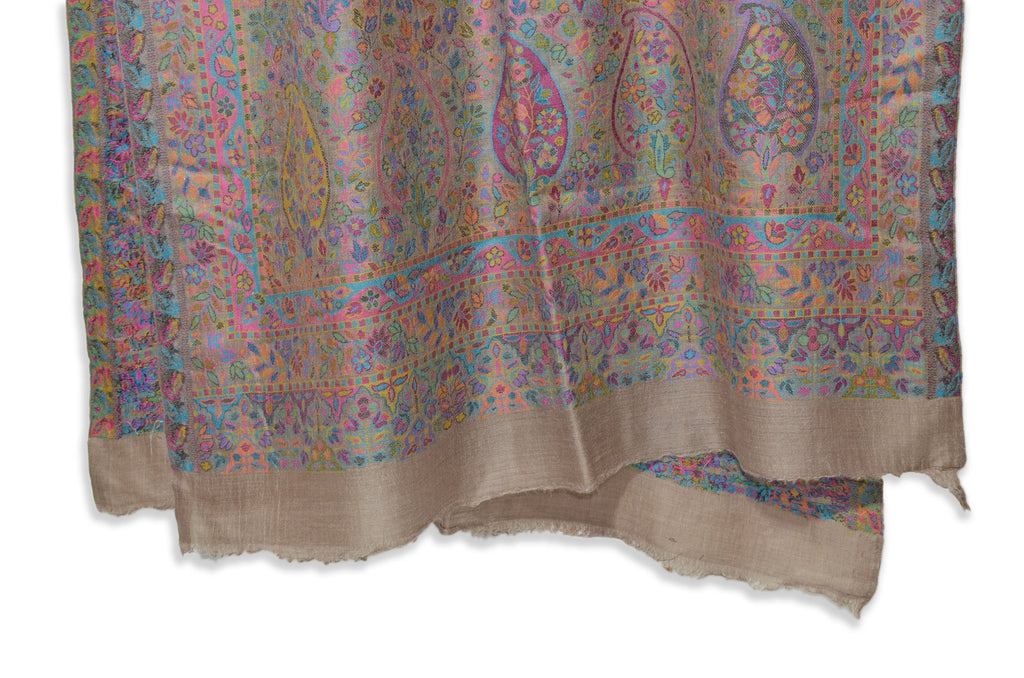 natural kani jacquard jamawar wool scarf