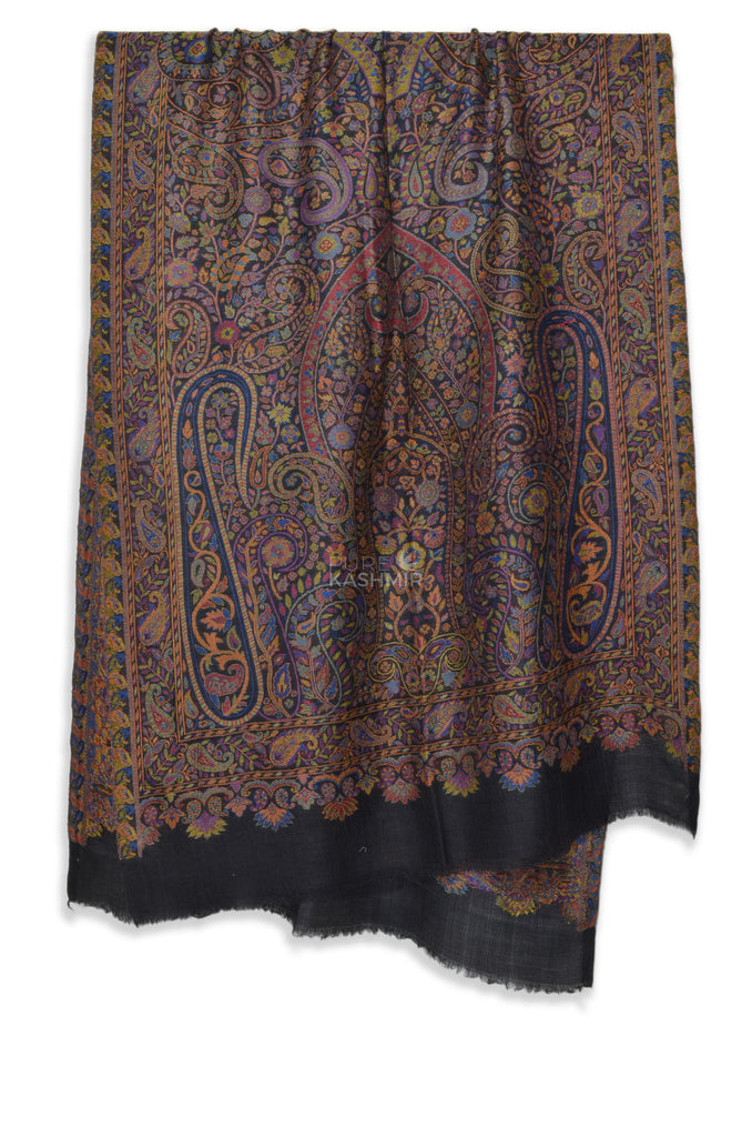 black jacquard kani jamawar wool scarf