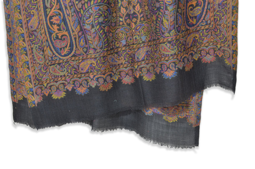 black jamawar kani jacquard wool scarf