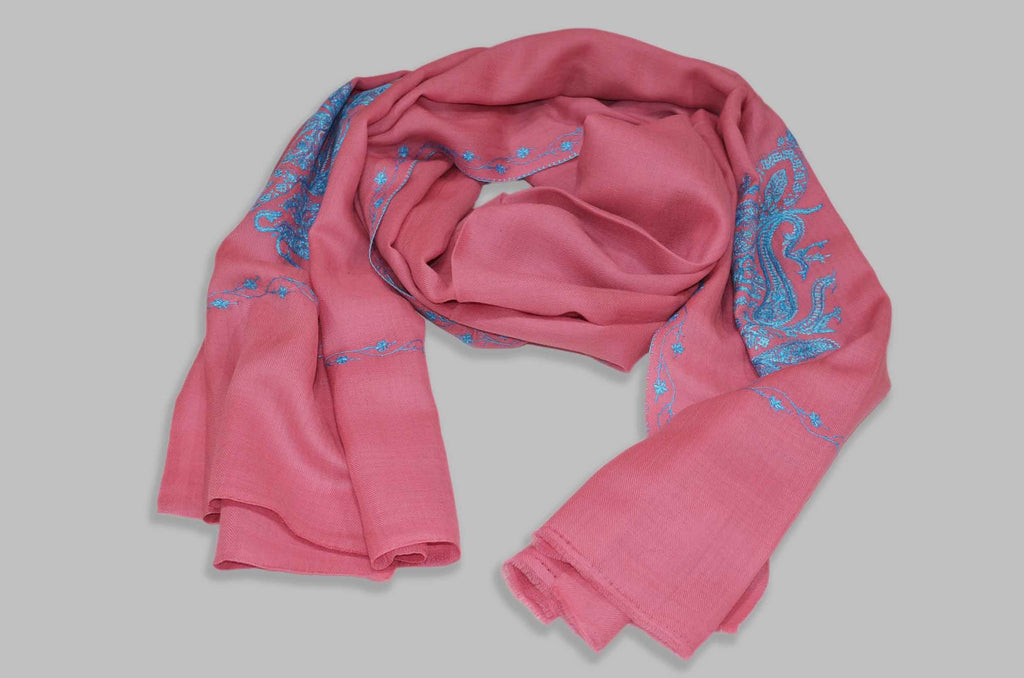 Magenta Merino Sozni Motifs Hand Embroidery Scarf