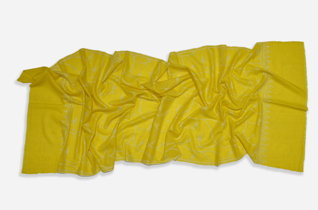 Beautiful Yellow Cashmere Scarf with Amazing Needle Work