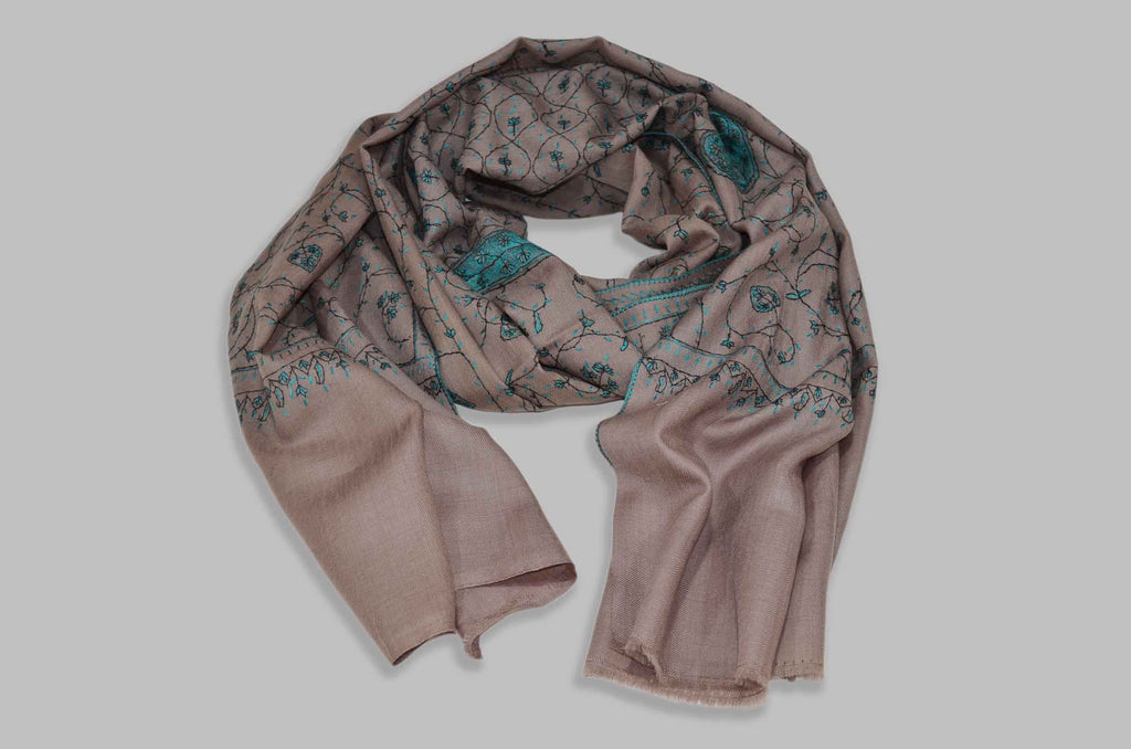 Natural Merino Sozni Jali Hand Embroidery Scarf