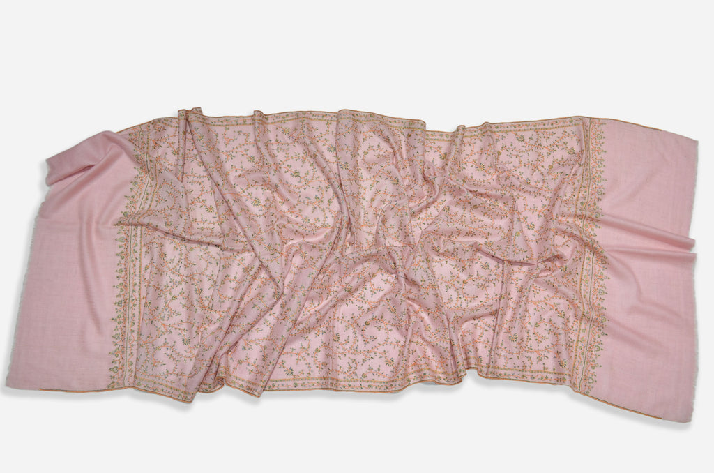 Pink Cashmere Scarf with Beautiful Sozni Embroidery