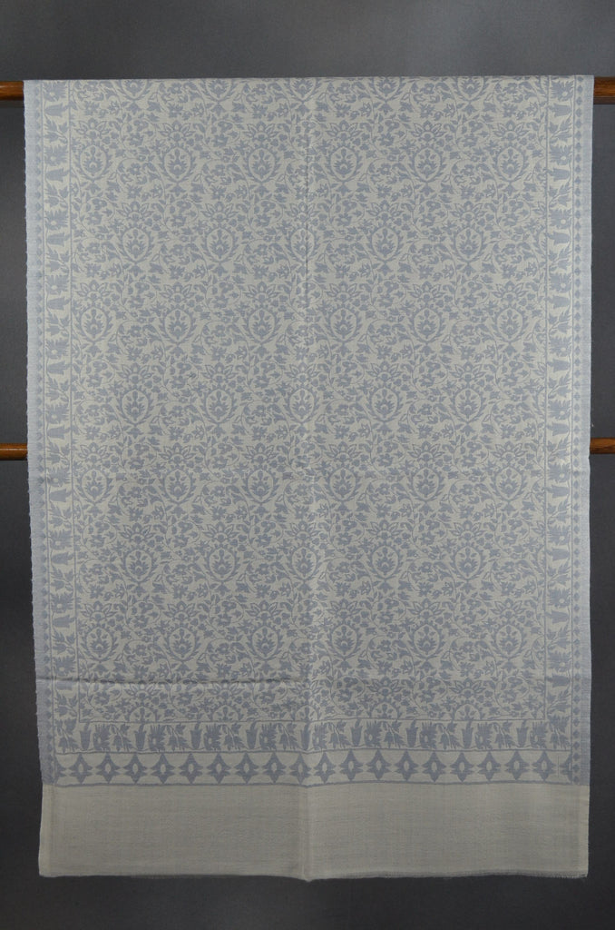 Ivory Base Grey patterned Kani style merino scarf