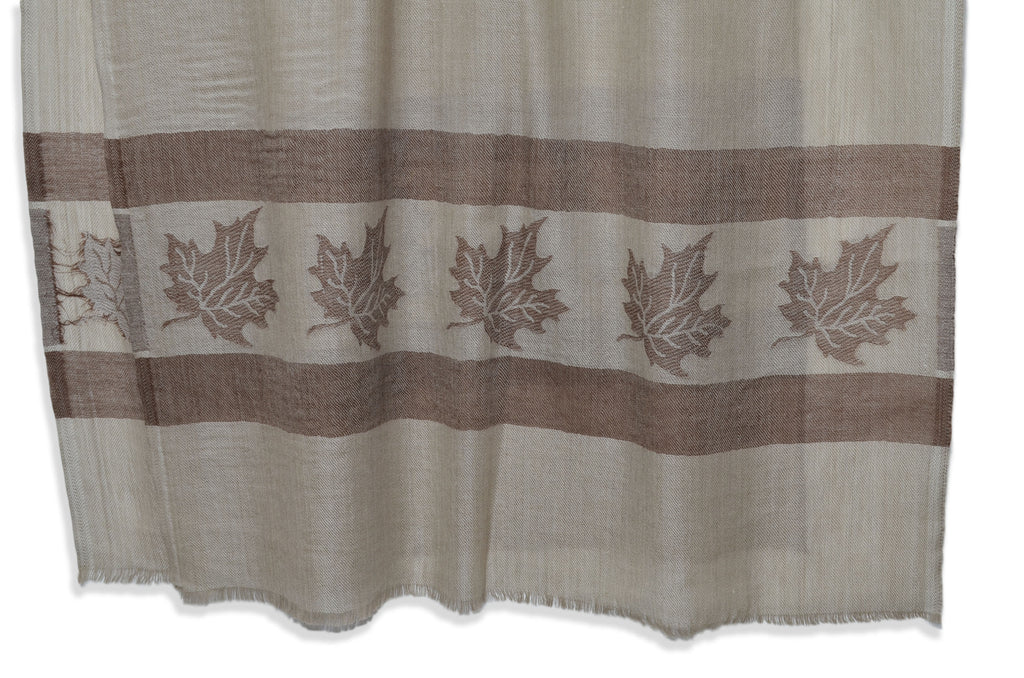 merino and silk scarf with leaf border pattern