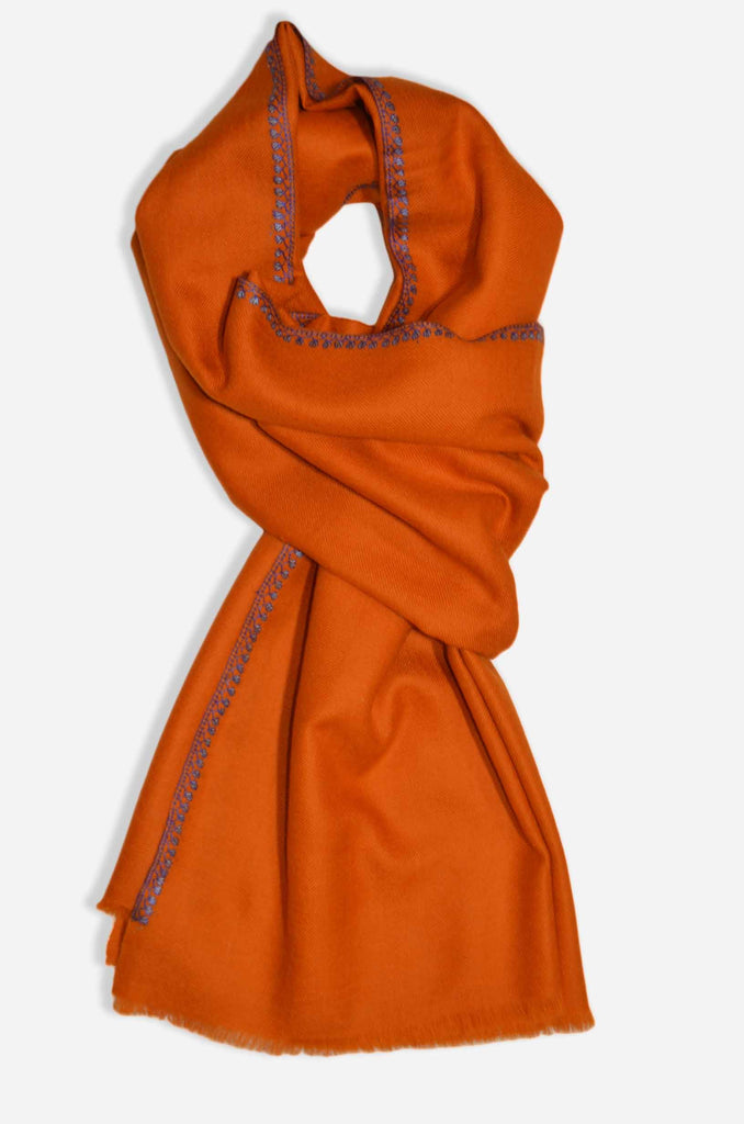 Orange Sozni Embroidery Shawl