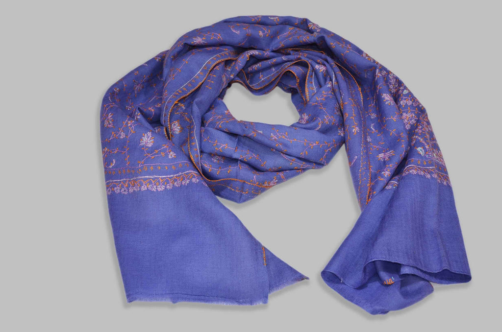 Purple Merino Sozni Jali Hand Embroidery Scarf