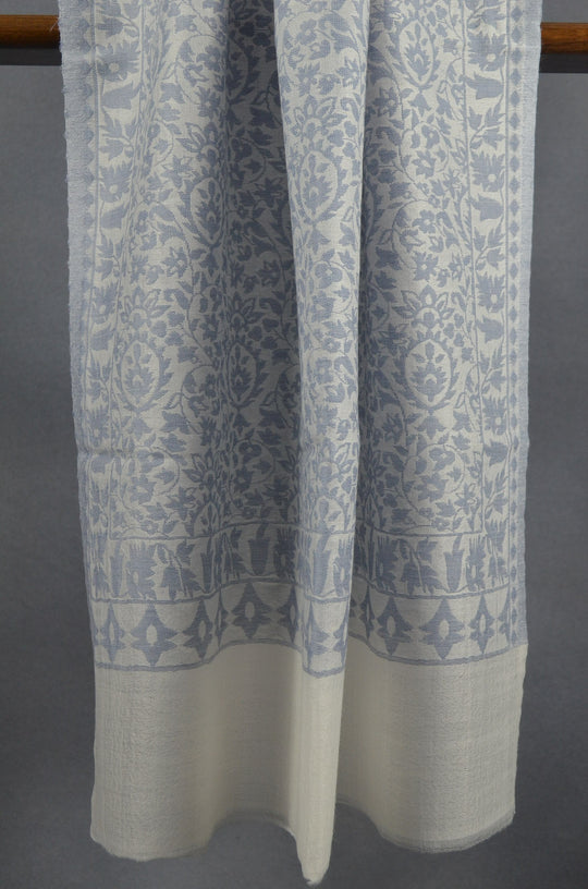 Ivory Base Grey patterned Kani style merino scarf