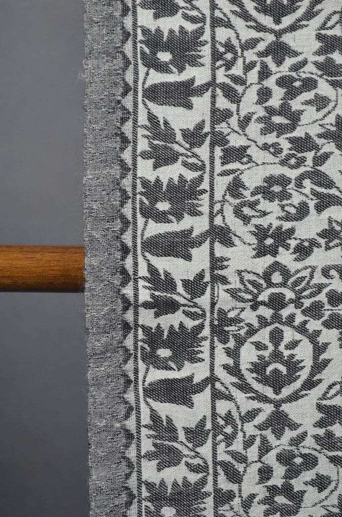 White Base Black patterned Kani style merino scarf