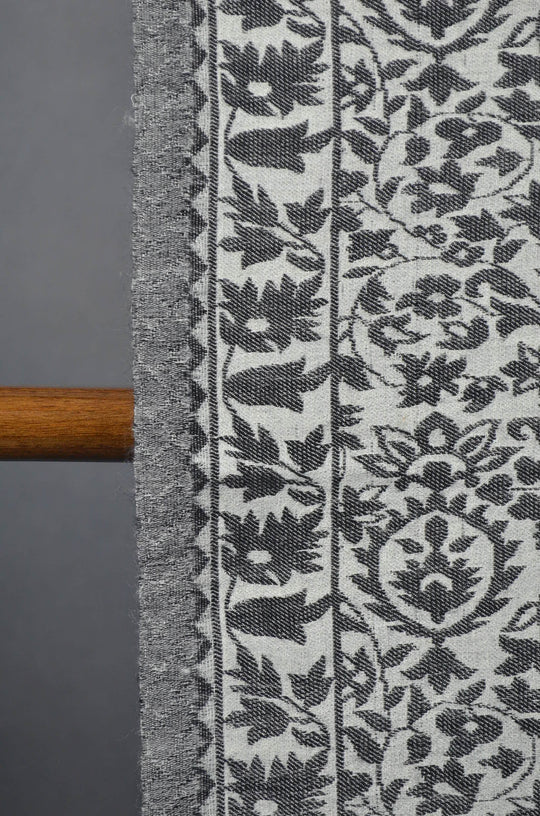 White Base Black patterned Kani style merino scarf