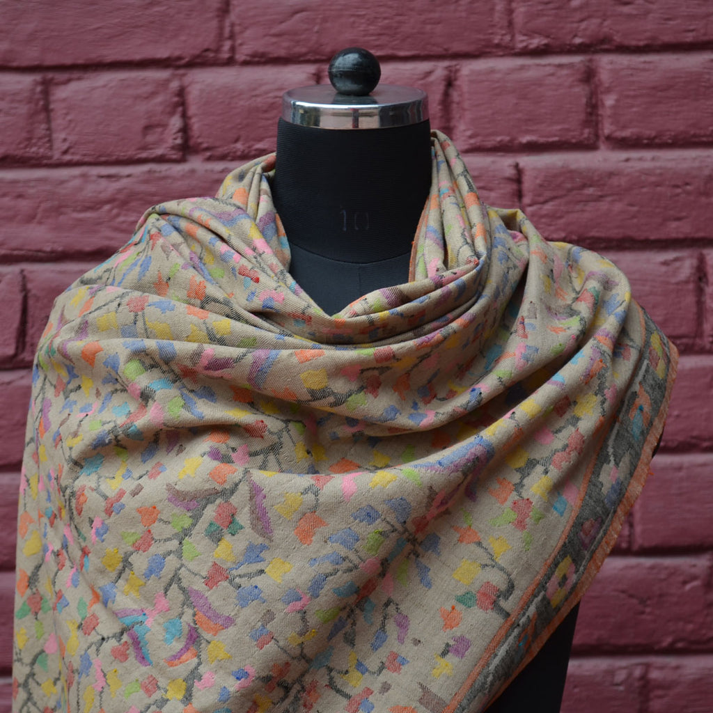 Un-dyed Natural Kani Kashmir Jamawar Shawl
