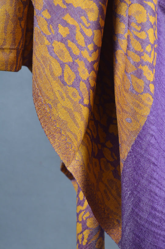 Purple Base leopard patterned Kani style merino scarf