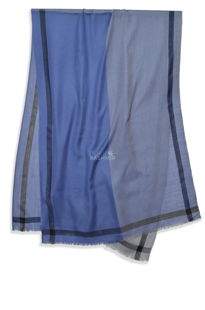 Blue Four Side Border Merino Scarf
