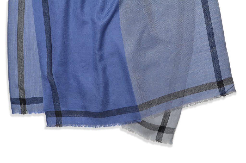 Blue Four Side Border Merino Scarf