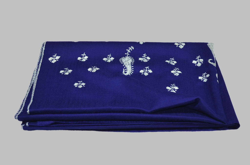 Dark Navy Merino Sozni Buti Motifs Hand Embroidery Scarf