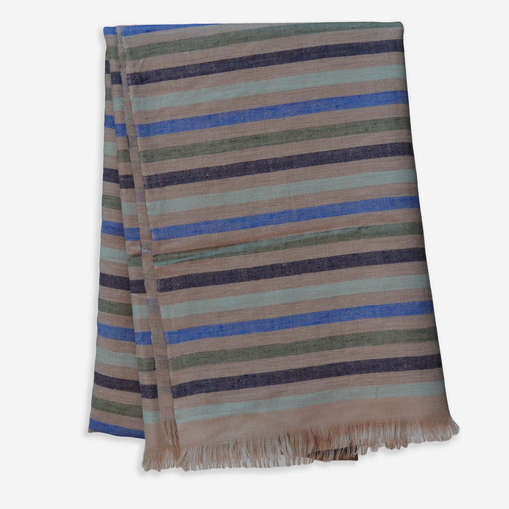 Reversible Natual Striped Handwoven Cashmere Pashmina Shawl