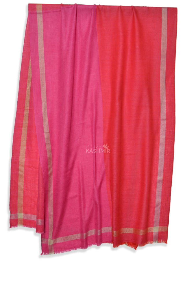 Pink Four Side Border Merino Scarf