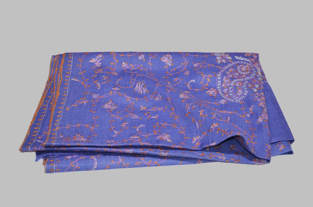 Purple Merino Sozni Jali Hand Embroidery Scarf