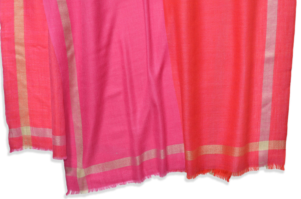 Pink Four Side Border Merino Scarf