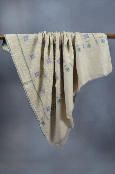 Natural Base Net Embroidery Cashmere Travel Wrap