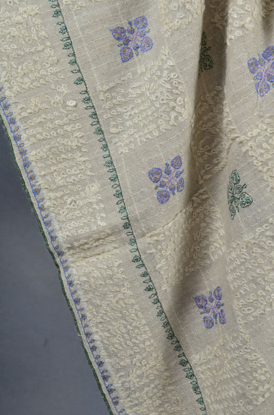 Natural Base Net Embroidery Cashmere Travel Wrap