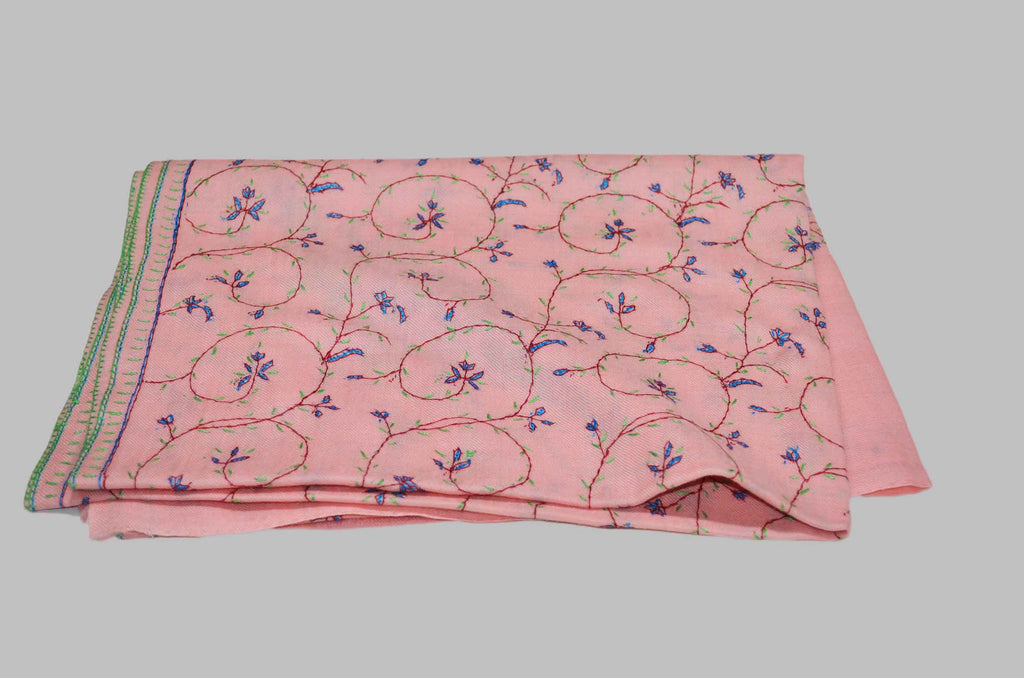 Baby Pink Merino Sozni Jali Hand Embroidery Scarf