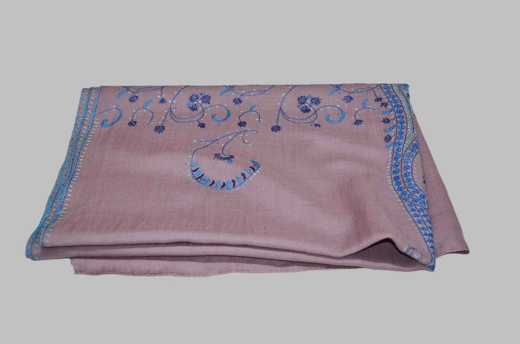 Pink Merino Sozni Border Hand Embroidery Scarf