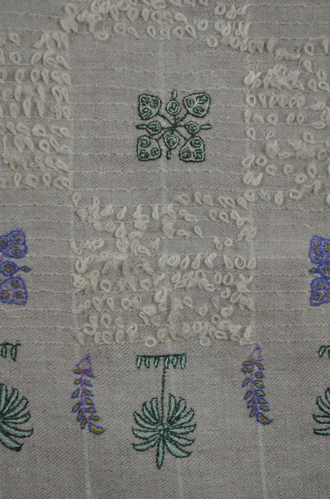 Natural Base Net Embroidery Cashmere Travel Wrap