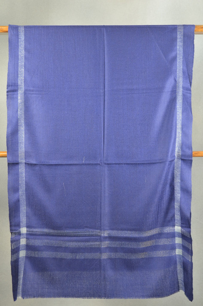 Blue Zari Border Merino Scarf