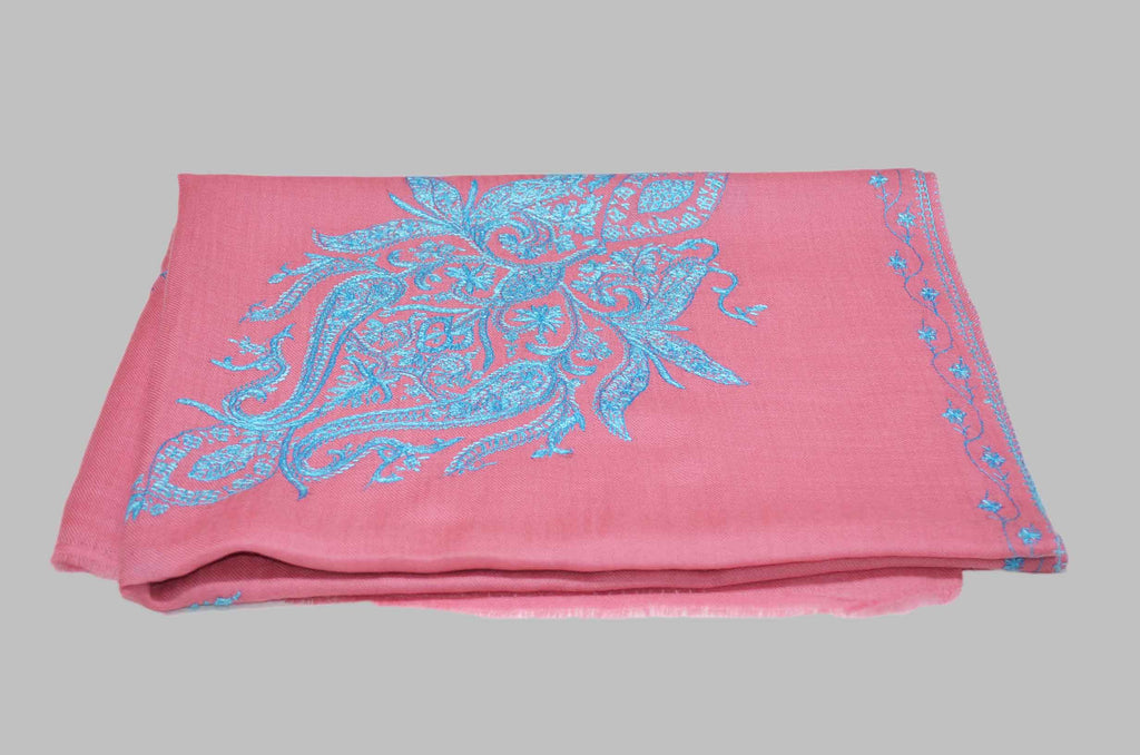 Magenta Merino Sozni Motifs Hand Embroidery Scarf