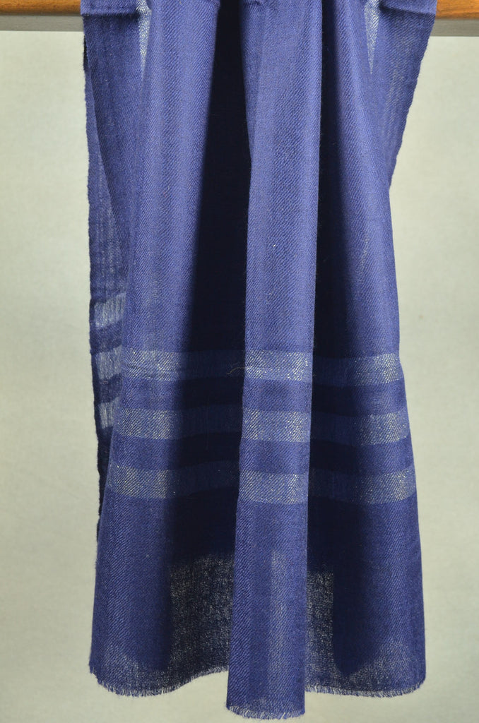 Blue Zari Border Merino Scarf