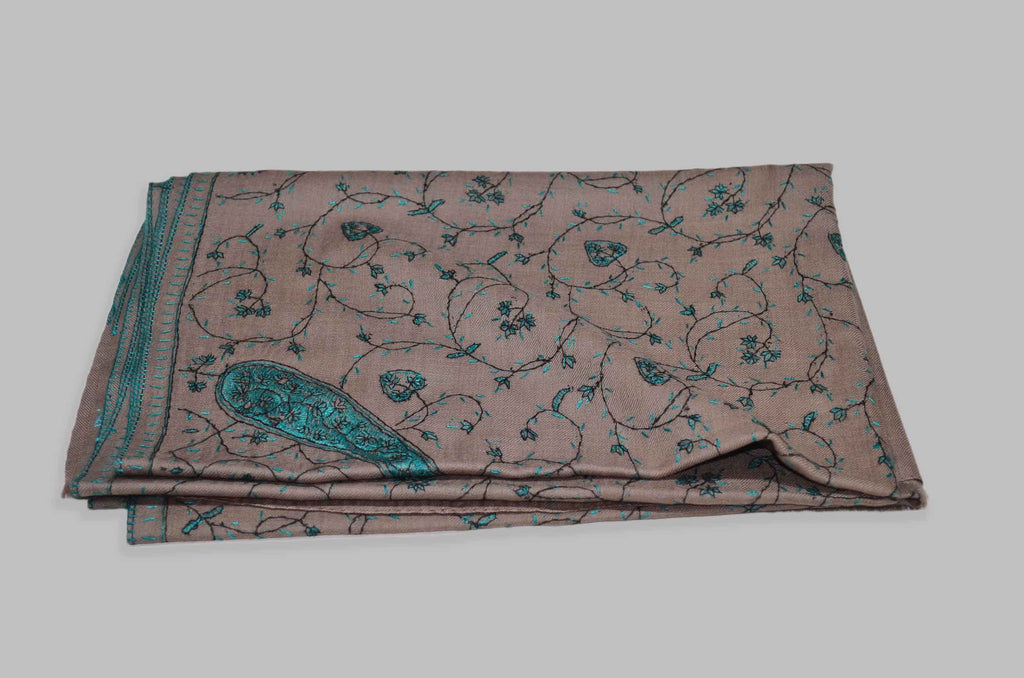 Natural Merino Sozni Jali Hand Embroidery Scarf