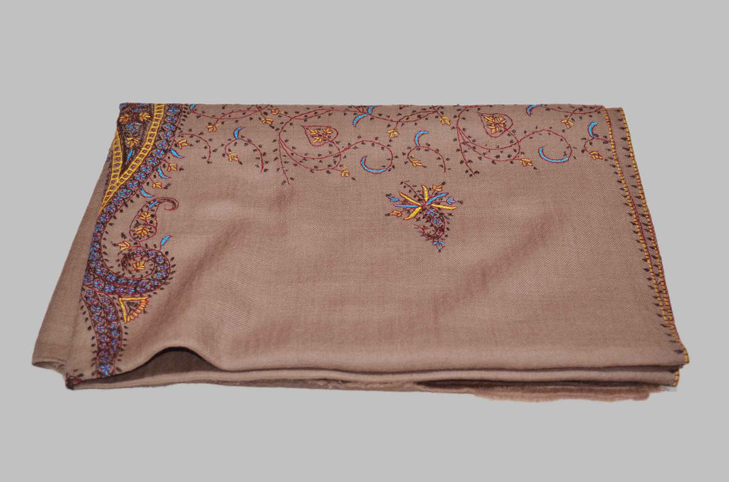 Natural Un Dyed Merino Sozni Border Hand Embroidery Scarf