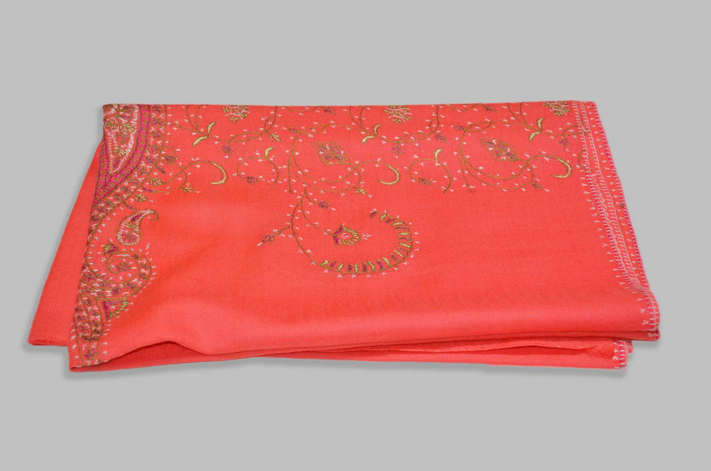 Fuchsia Merino Sozni Border Hand Embroidery Scarf