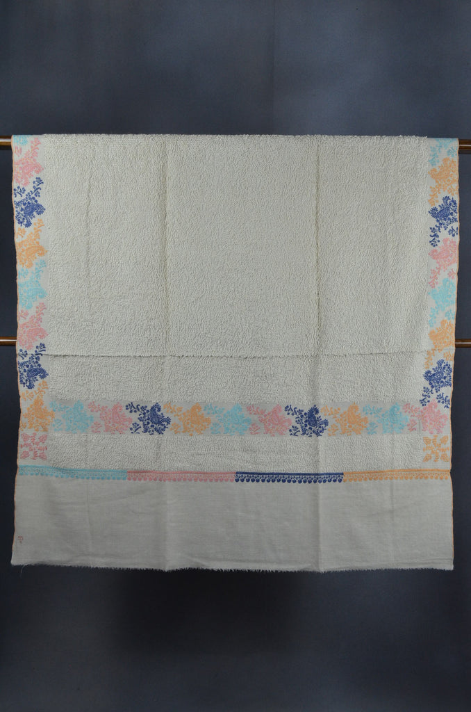 Ivory Base Cashmere Embroidered Travel Wrap