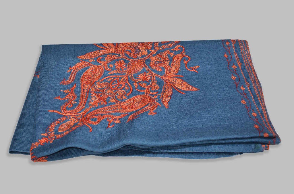 Prussian Merino Sozni Border Hand Embroidery Scarf