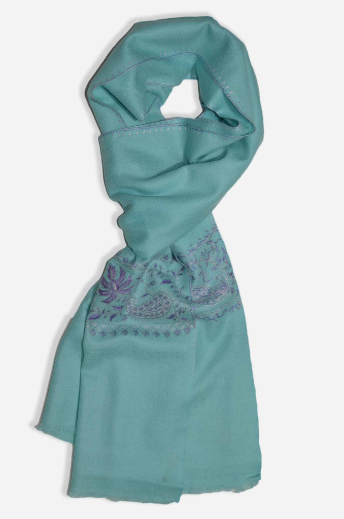 Sea Green Sozni Embroidery Scarf