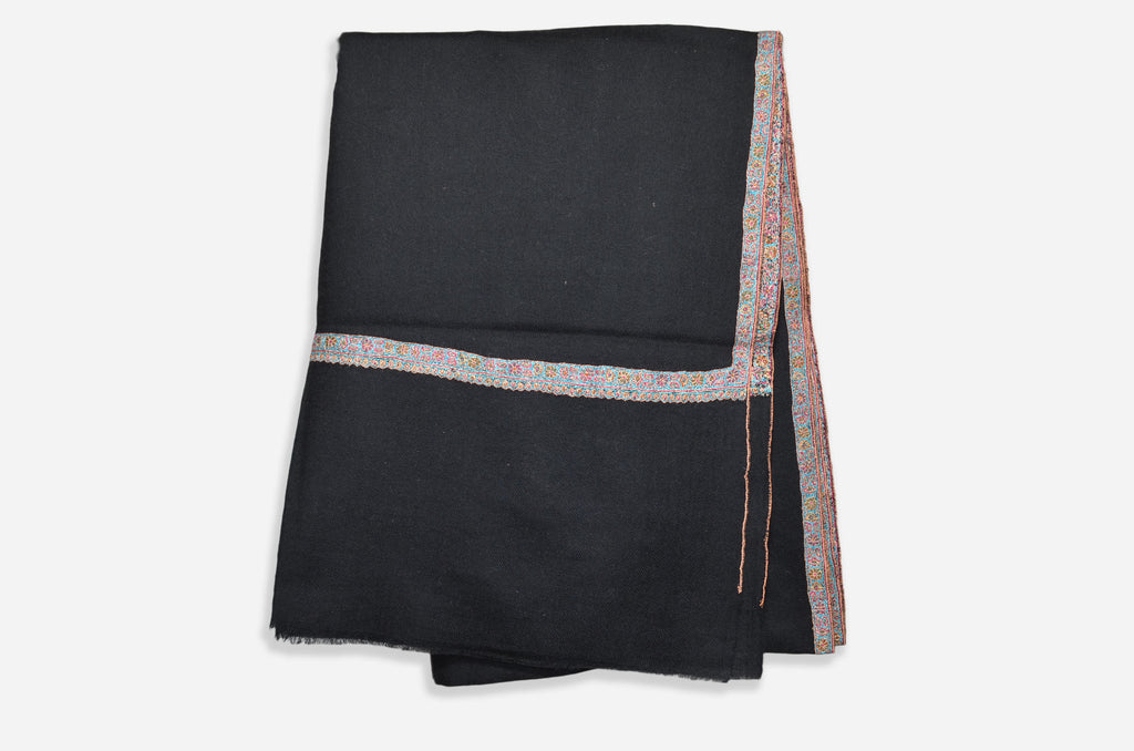 Black Cashmere Scarf With Beautiful Border Embroidery