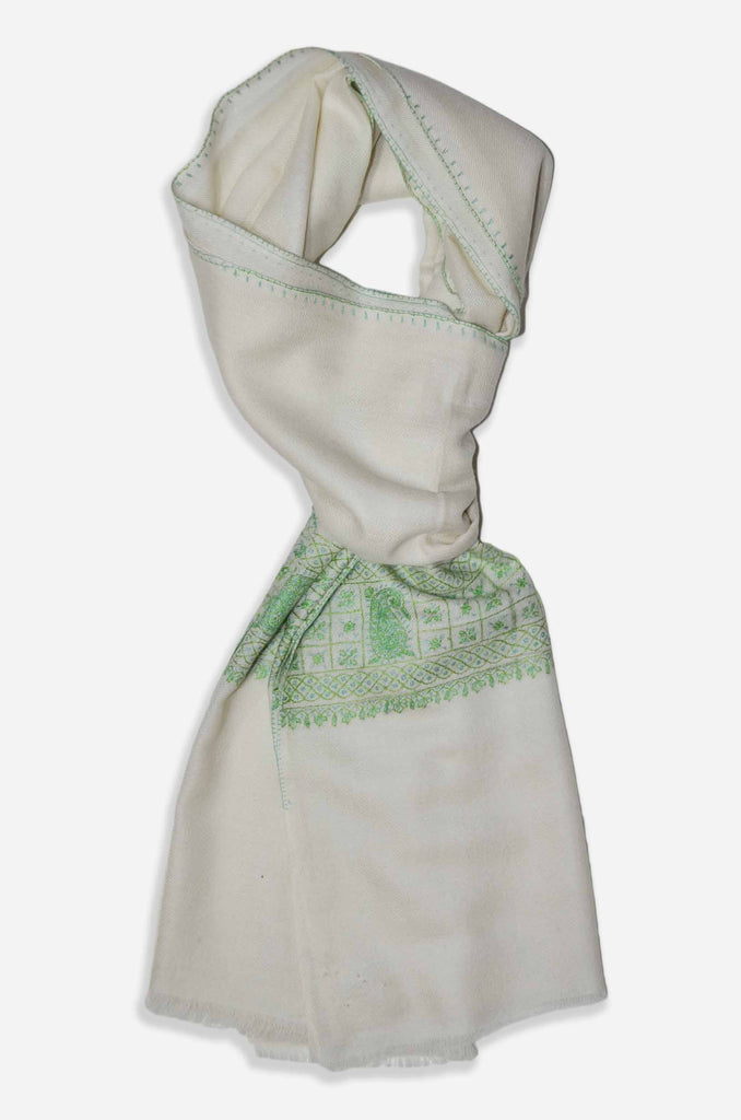 Ivory Sozni Embroidery Scarf