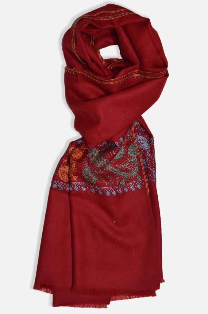 Red Sozni Embroidery Scarf