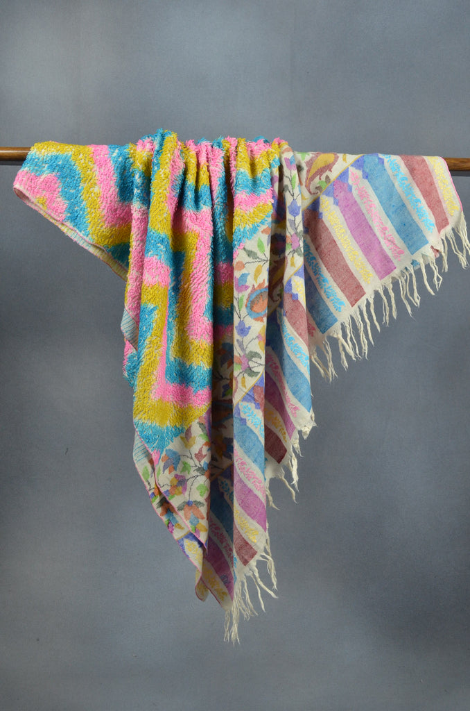 Kani Border Embroidery Cashmere Travel Wrap