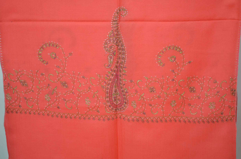 Fuchsia Merino Sozni Border Hand Embroidery Scarf