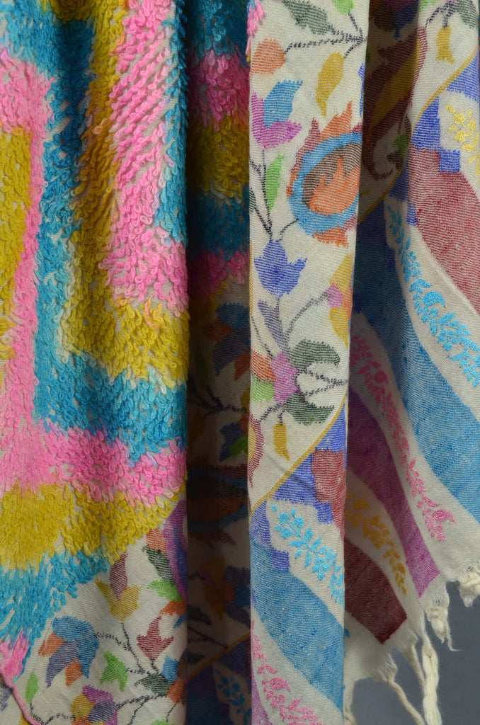 Kani Border Embroidery Cashmere Travel Wrap